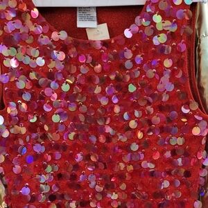 Red Lurex Sequinned Metallic Tank Top By Joseph A. Size S